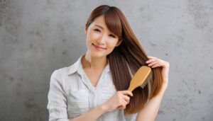 髪をブラシで整える女性4