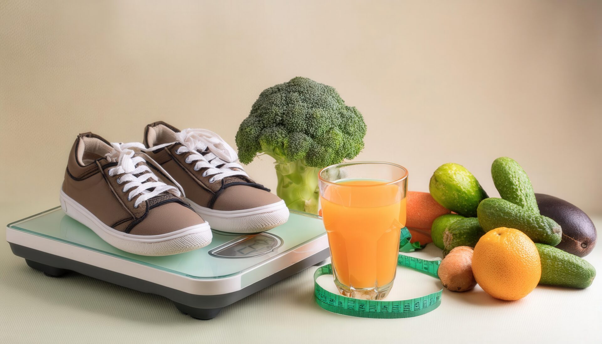 健康的なアイテムと野菜