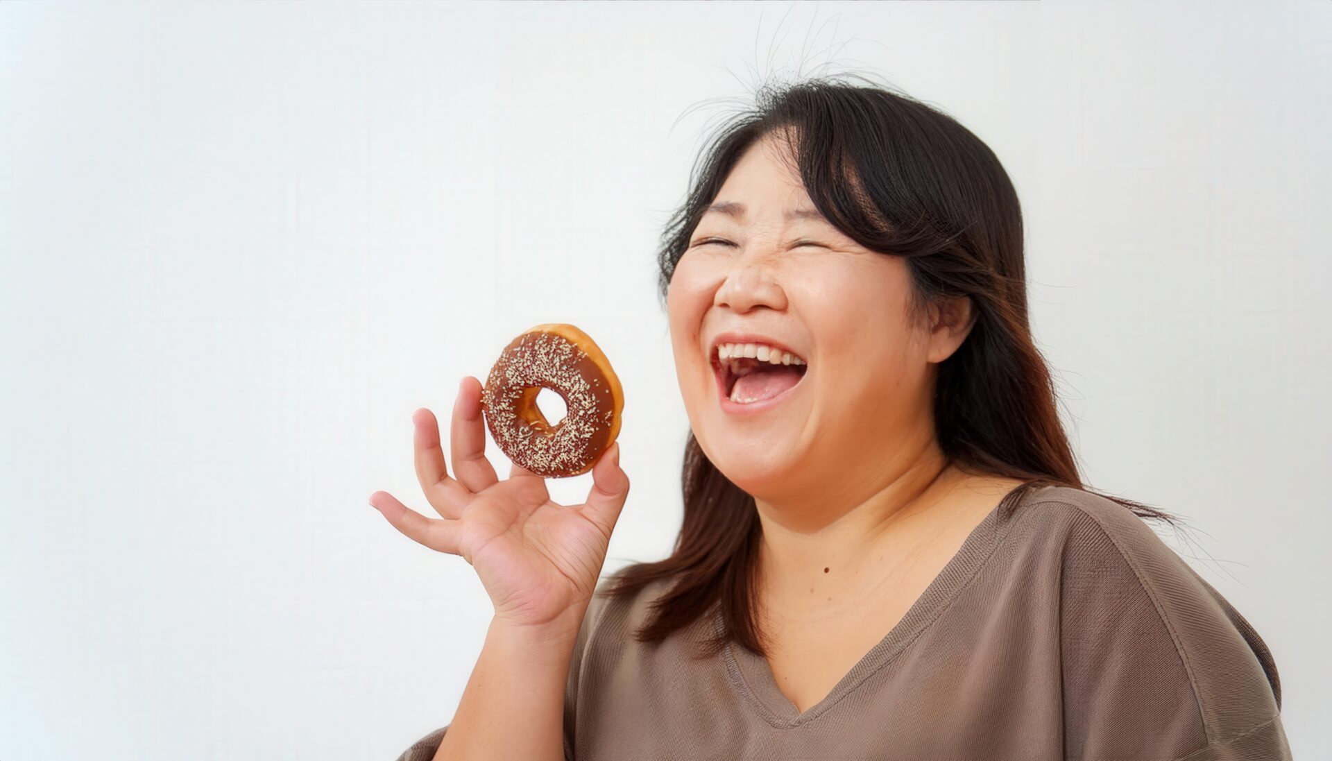 ドーナツで笑う女性