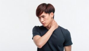 首を押さえる若い男性2