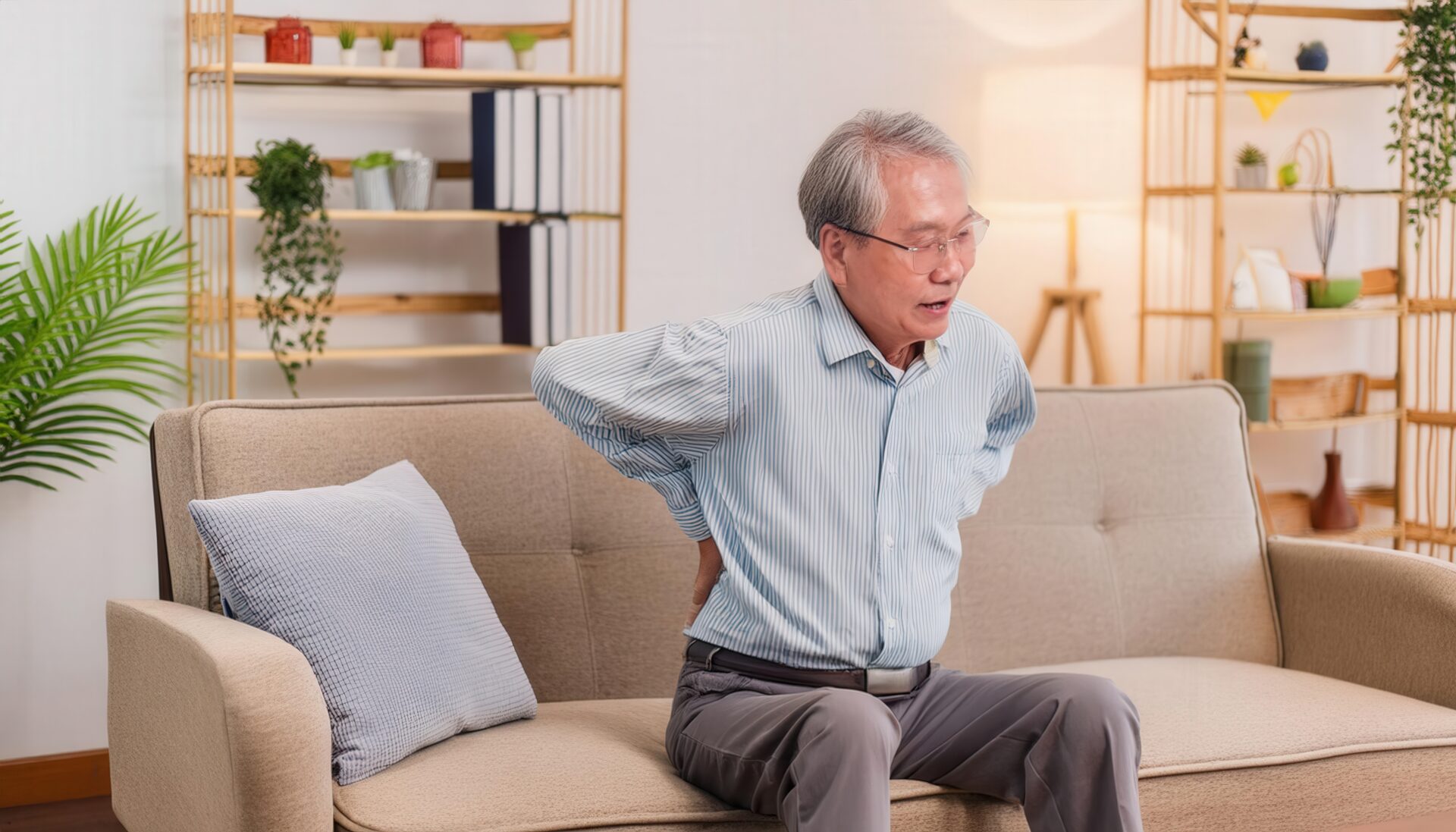 腰痛に苦しむ高齢男性