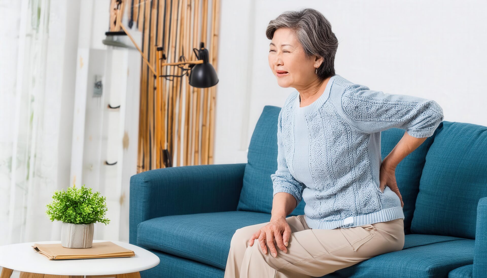 腰痛に苦しむ高齢女性