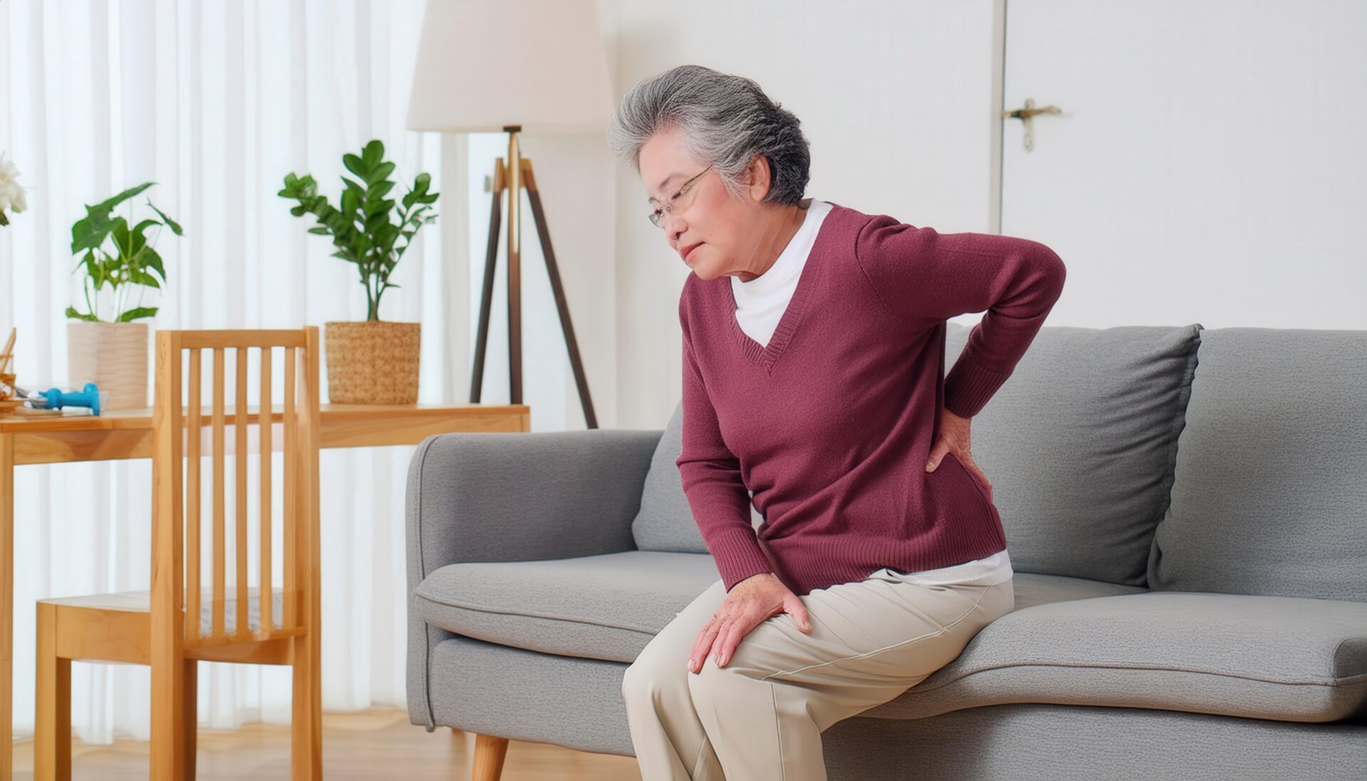 腰痛に苦しむ高齢女性