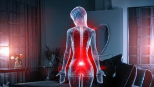 腰痛を表現した透過人体のコンセプト画像