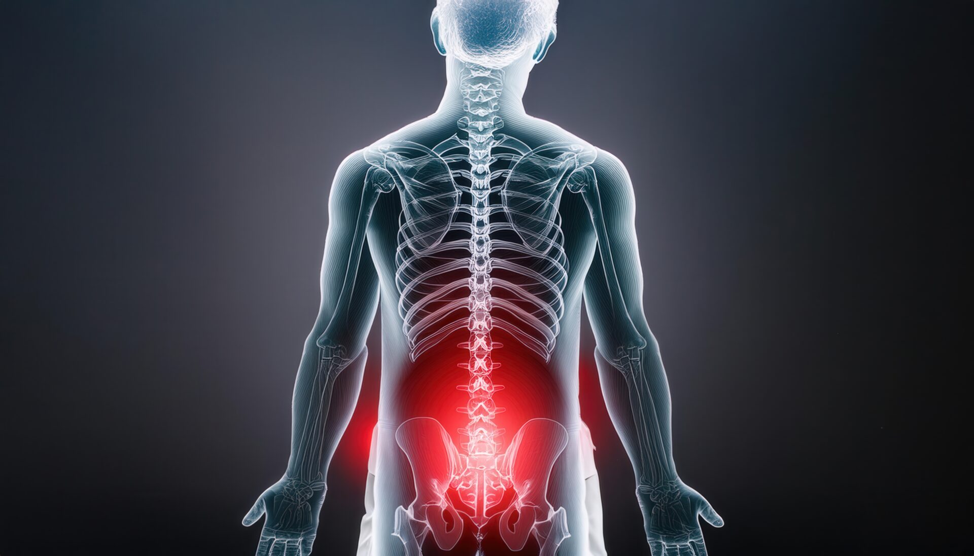 腰痛を表現した透過人体のコンセプト画像