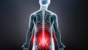 腰痛を表現した透過人体のコンセプト画像