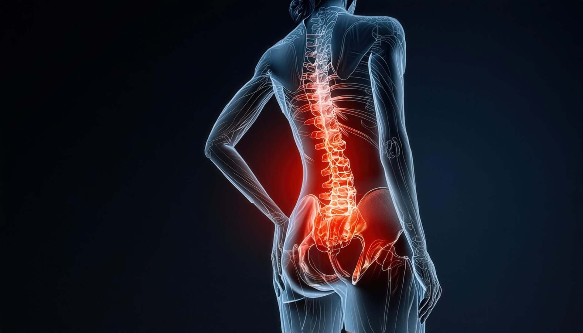 腰痛を表現した透過人体のコンセプト画像