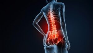 腰痛を表現した透過人体のコンセプト画像