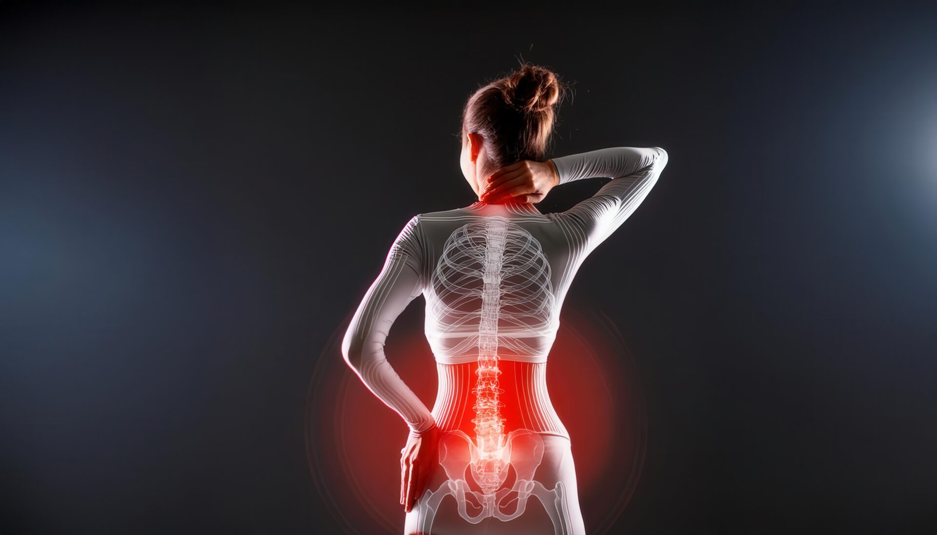 腰痛を表現した透過人体のコンセプト画像