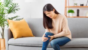 膝に痛みを感じる女性