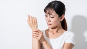 手首の痛みを感じる女性