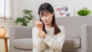 手首の痛みを感じる女性