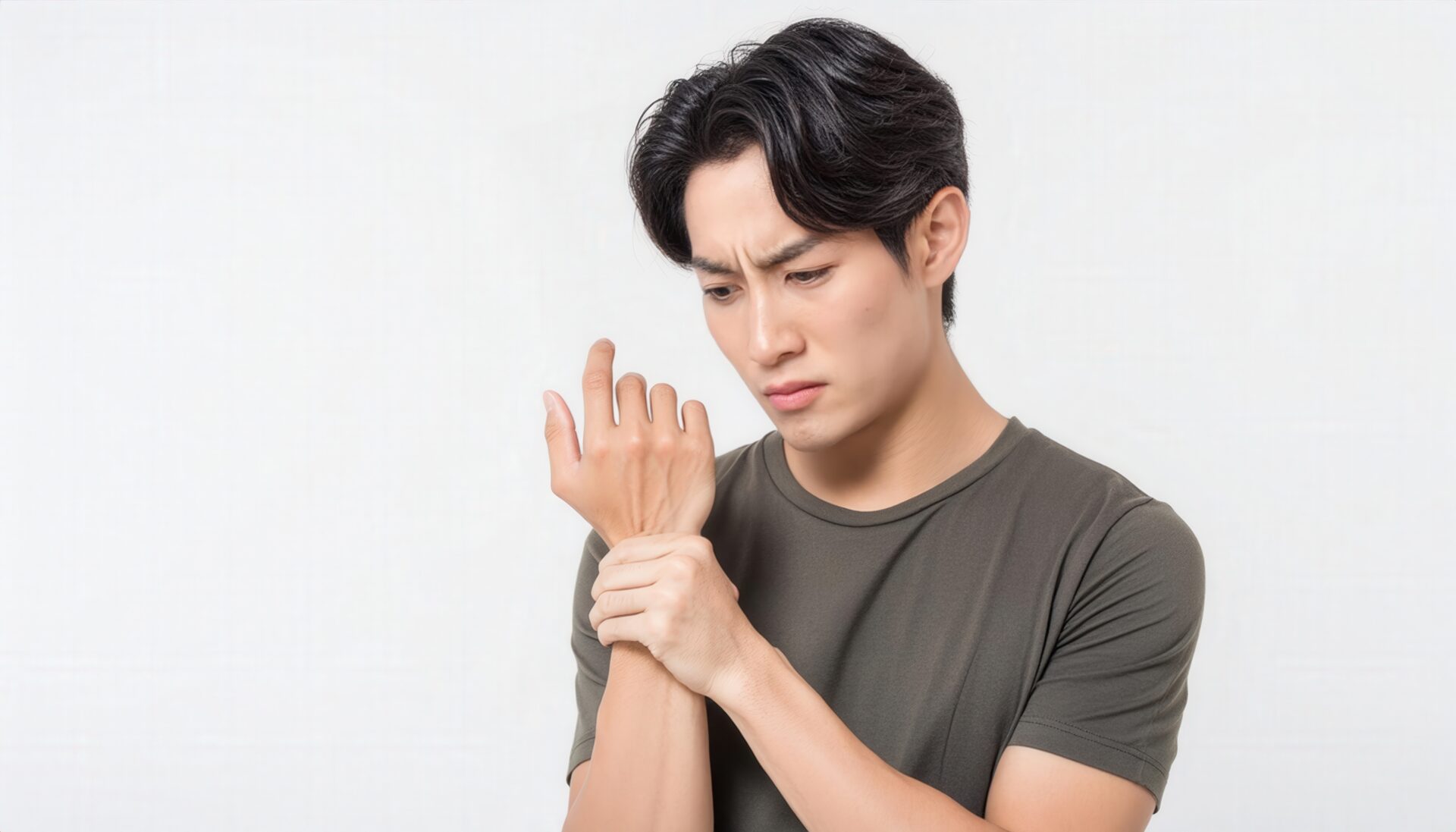 手首の痛みを感じる男性