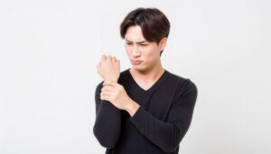 手首の痛みを感じる男性