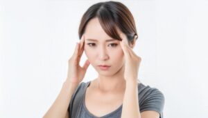 両手で頭を抑える女性