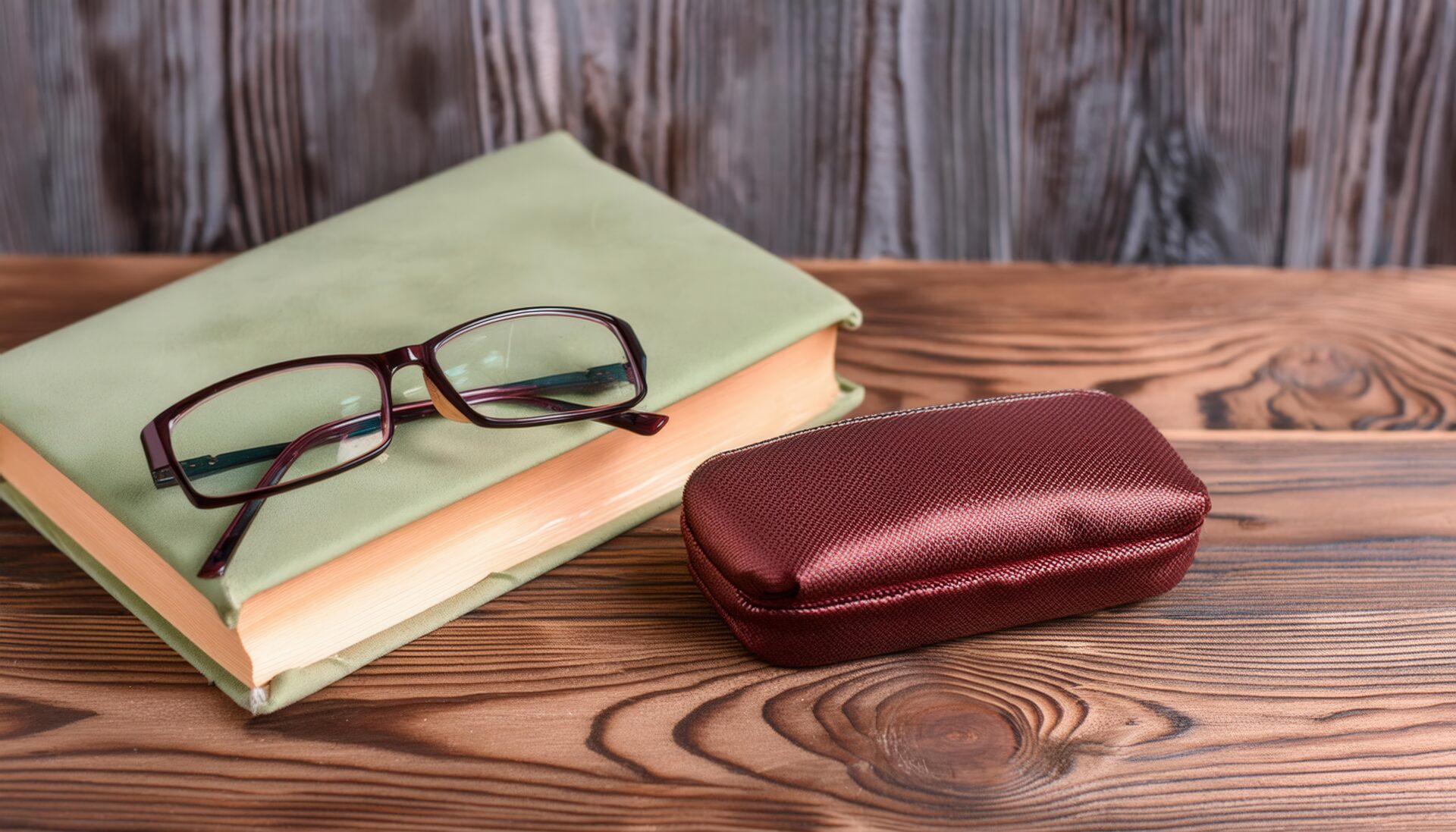 本の上のメガネと赤いメガネケース