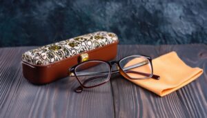 柄付きメガネケースとメガネ