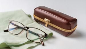 茶色のメガネケースとメガネ