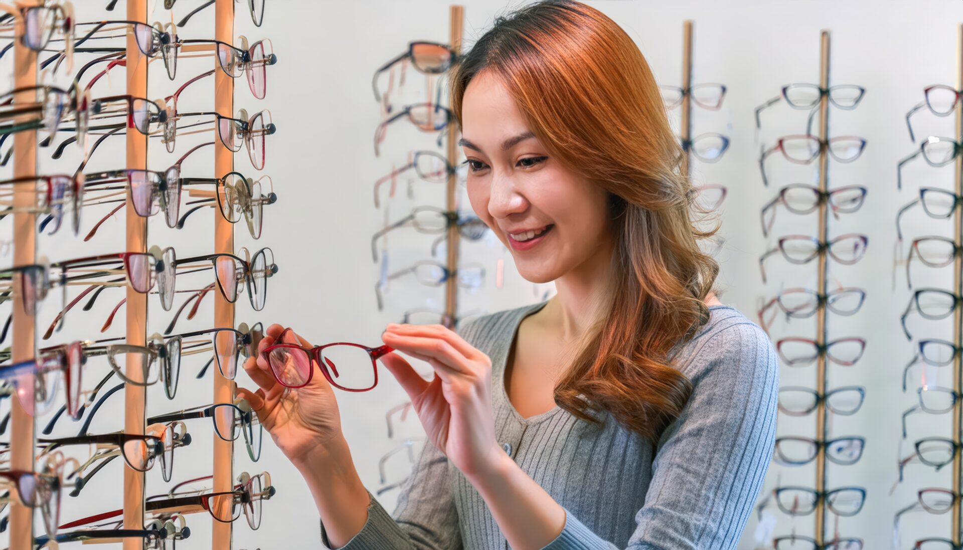 メガネ店で商品を選ぶ人（1）