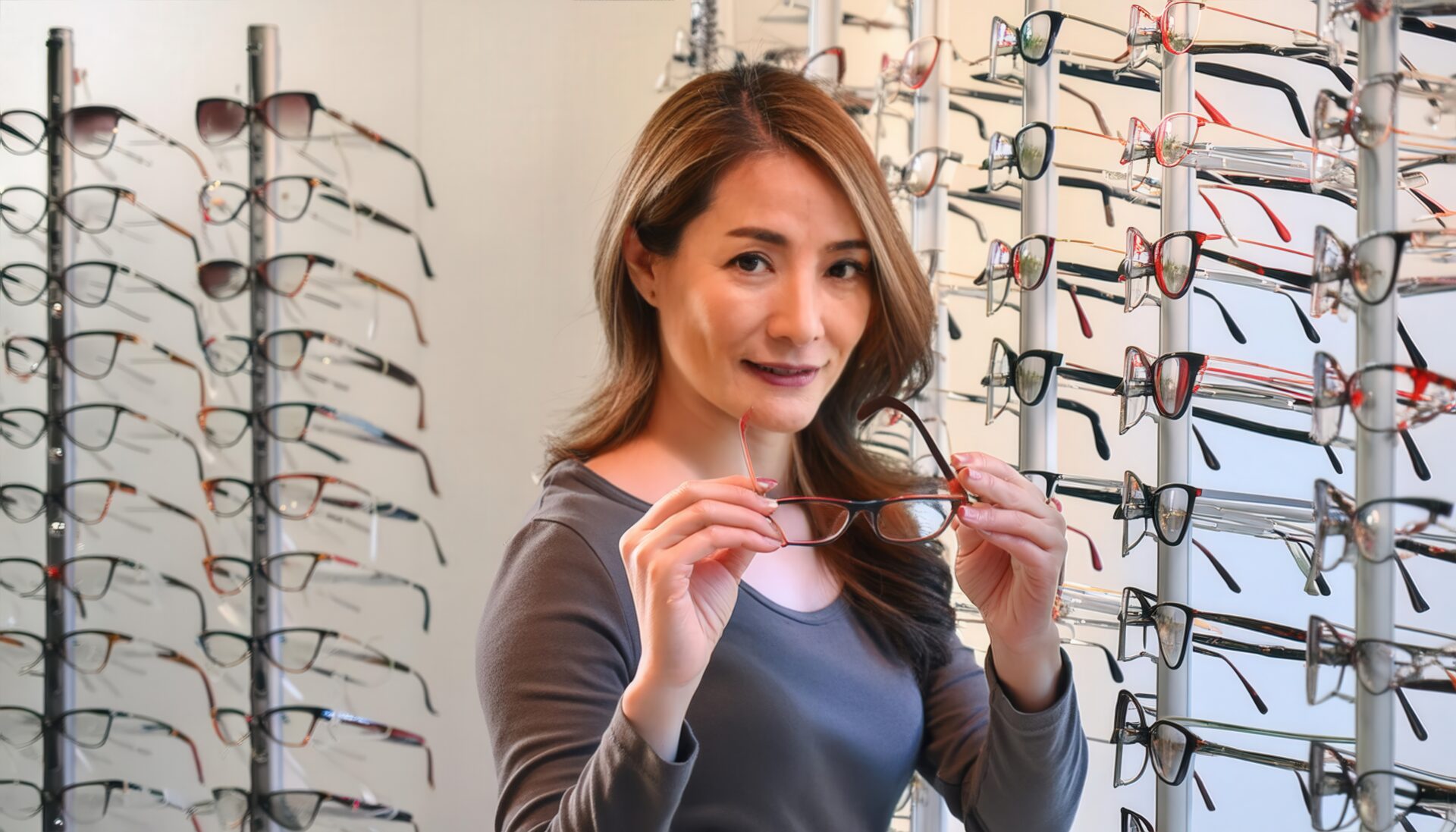メガネ店で商品を選ぶ人（3）