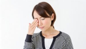 目の疲れで目を押さえる人(5)