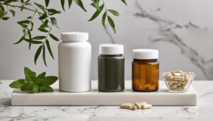 白いボトル・緑色のボトル・茶色のボトルが並んだ画像