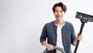 掃除機を持っている人