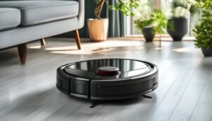 明るい室内に置かれたロボット掃除機