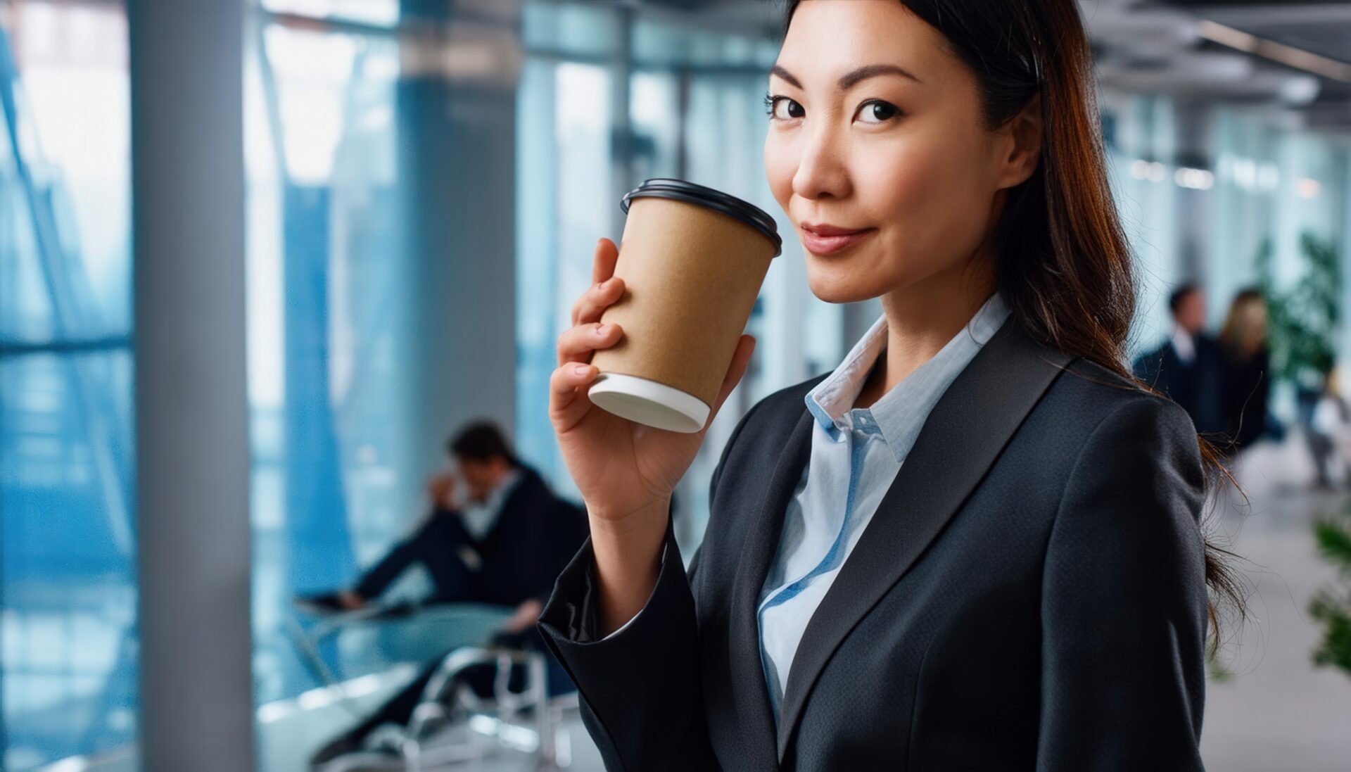 ビジネスシーンで紙カップを持つ人