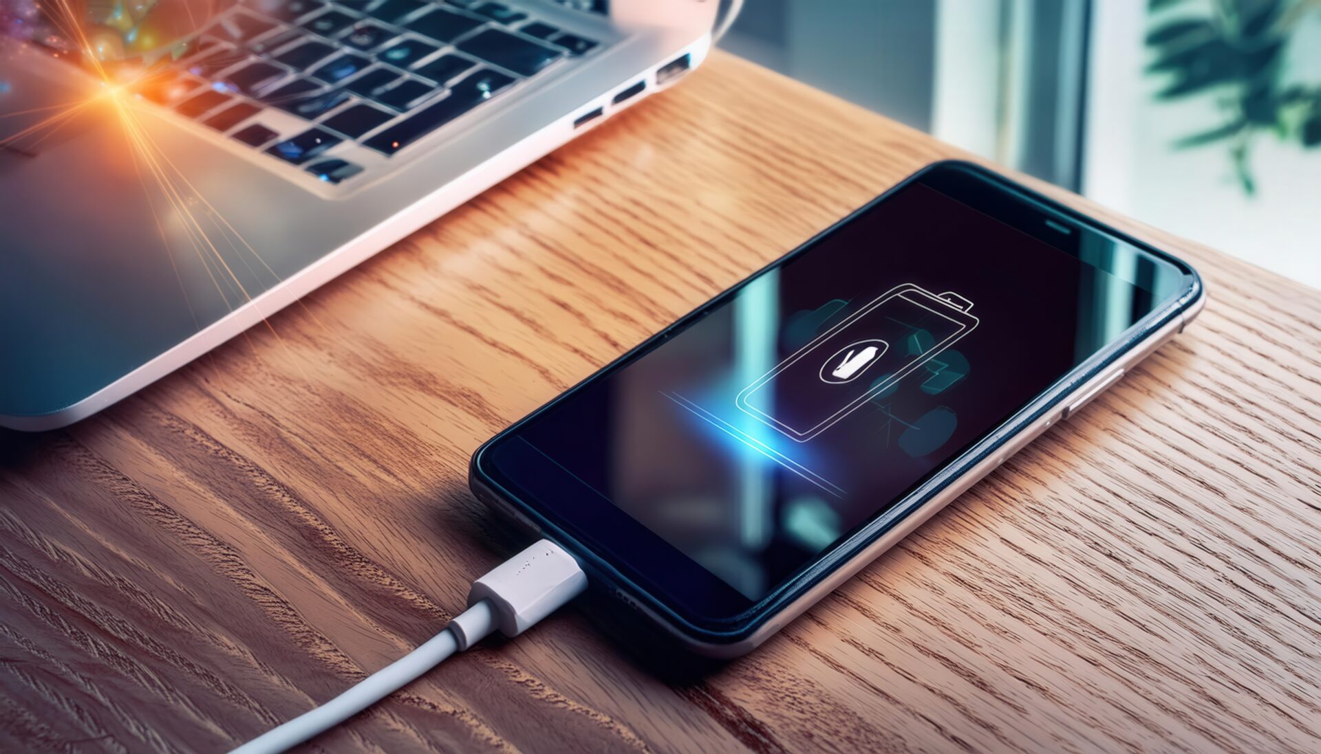 バッテリー残量が表示された充電中のスマホ