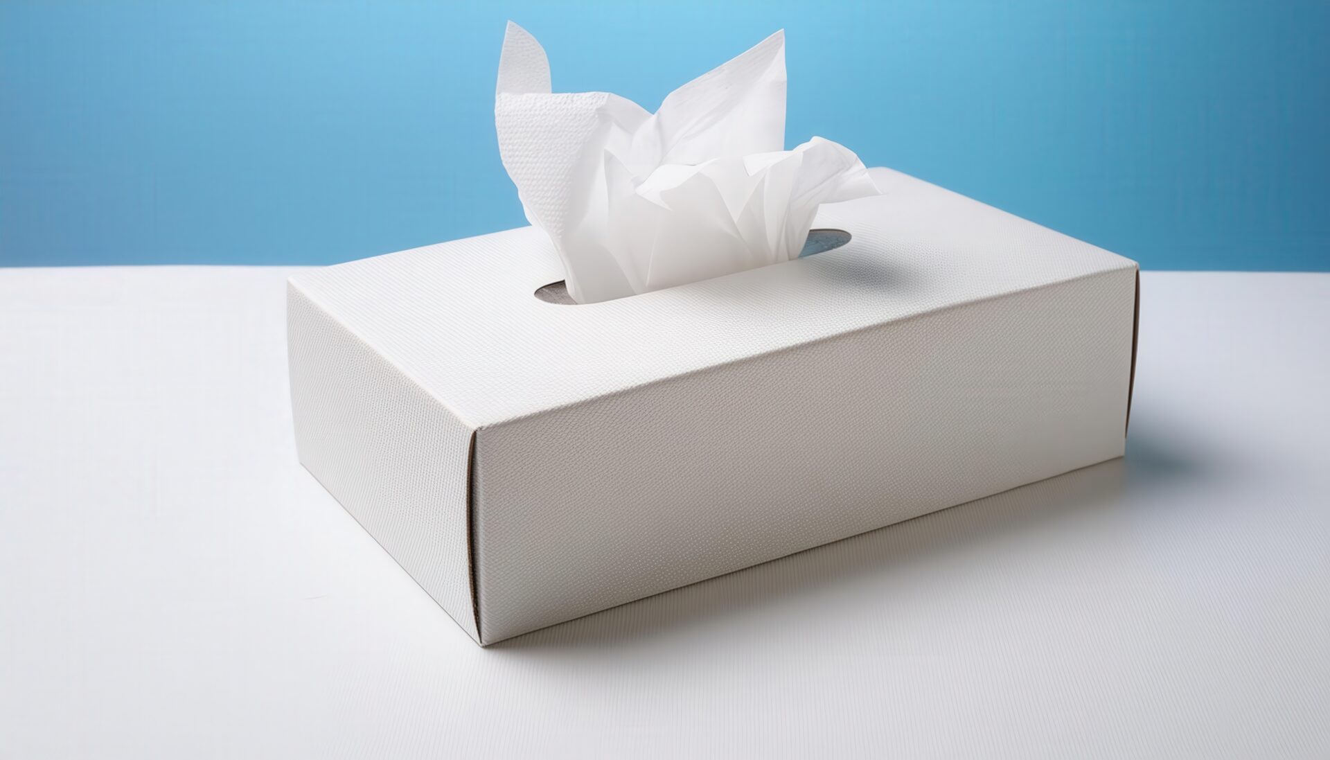 白いティッシュボックスと取り出しかけのティッシュ