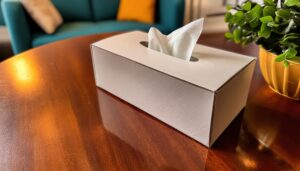 リビングに置かれた白いティッシュボックス
