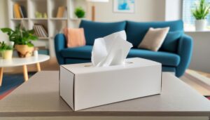 部屋に置かれた白いティッシュボックス