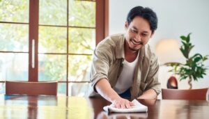 白い壁に取り付けられたエアコンと観葉植物