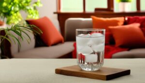 氷入りのグラスの水（リビング）