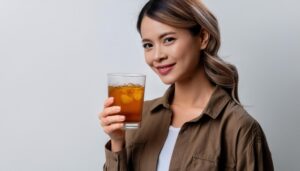 麦茶を手にする人