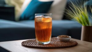 リビングに置かれた氷入りの麦茶