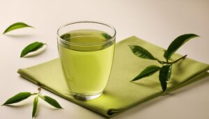 クロスの上に置かれた緑色の飲み物