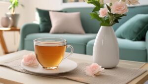 リビングのテーブルに置かれた透明カップの茶色い飲み物