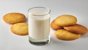 クッキーと一緒に置かれた牛乳グラス