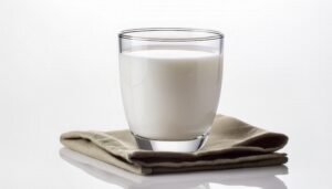 クロスの上に置かれた牛乳グラス