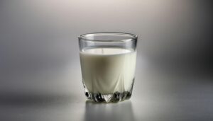 グレー背景のグラスに入った牛乳