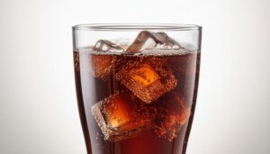 白い背景にコーラの入ったグラス