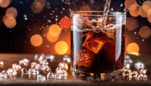 注がれるコーラと氷が入ったグラス