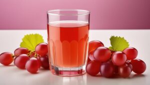 ピンク背景のグレープジュースとブドウ