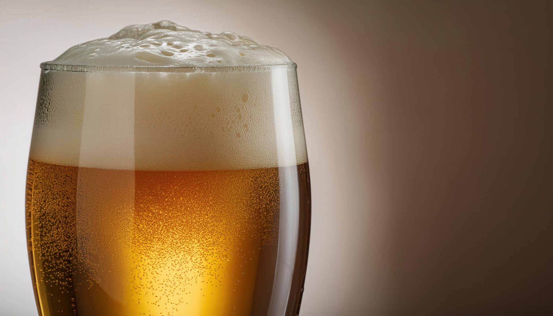 淡色背景で泡立つビールグラスのクローズアップ