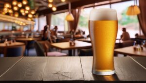 賑わう店内のテーブルに置かれたビールグラス