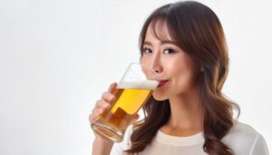 白背景でビールを飲む人