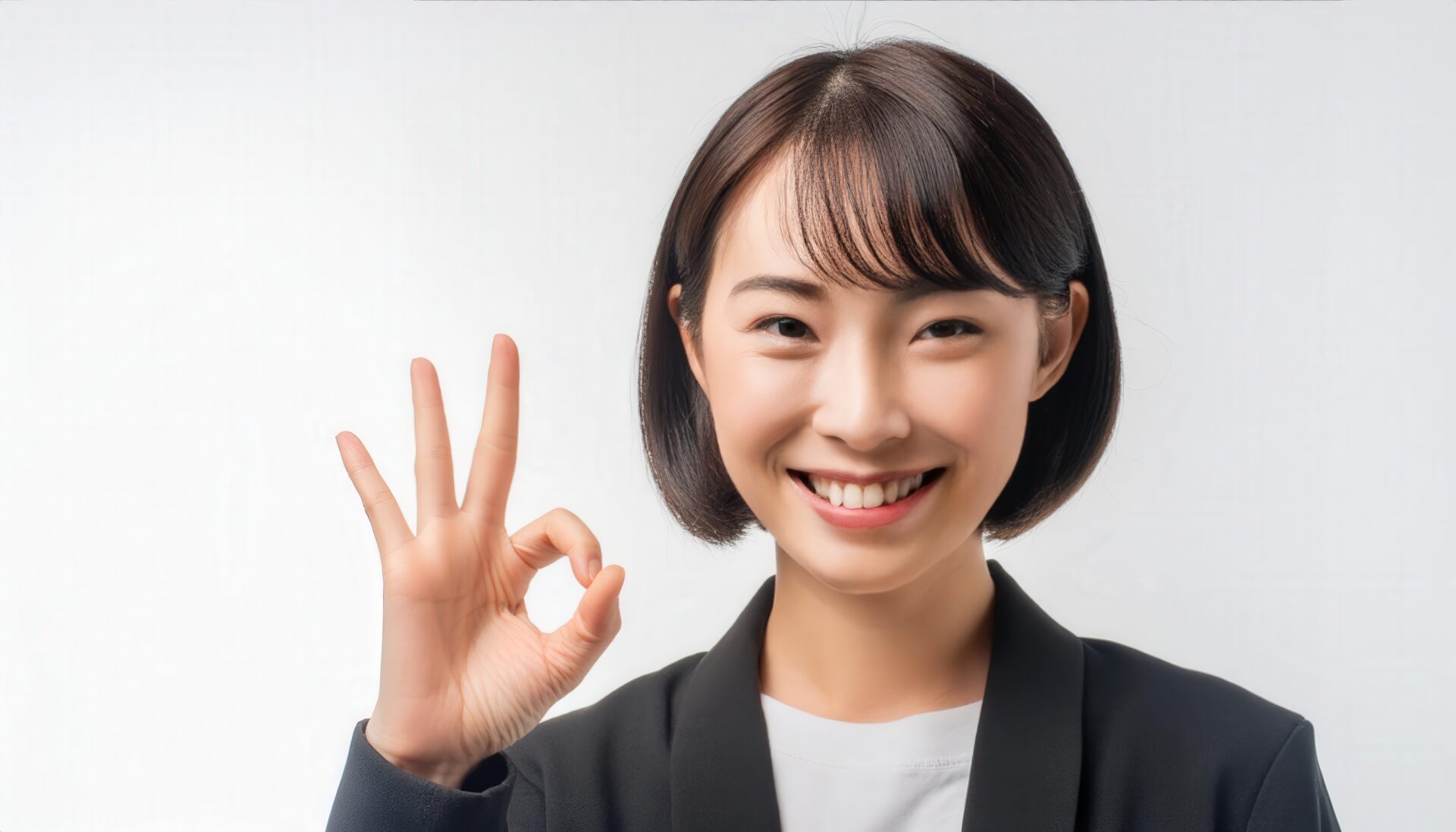 白背景でOKサインをする人物