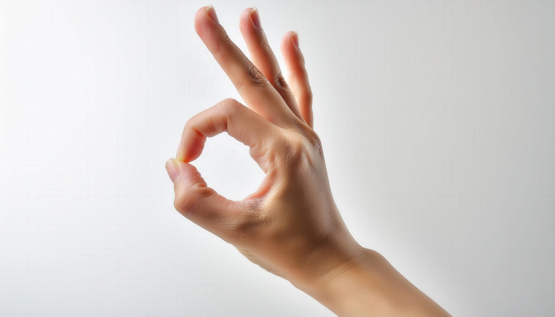 白背景でOKサインをする手のクローズアップ